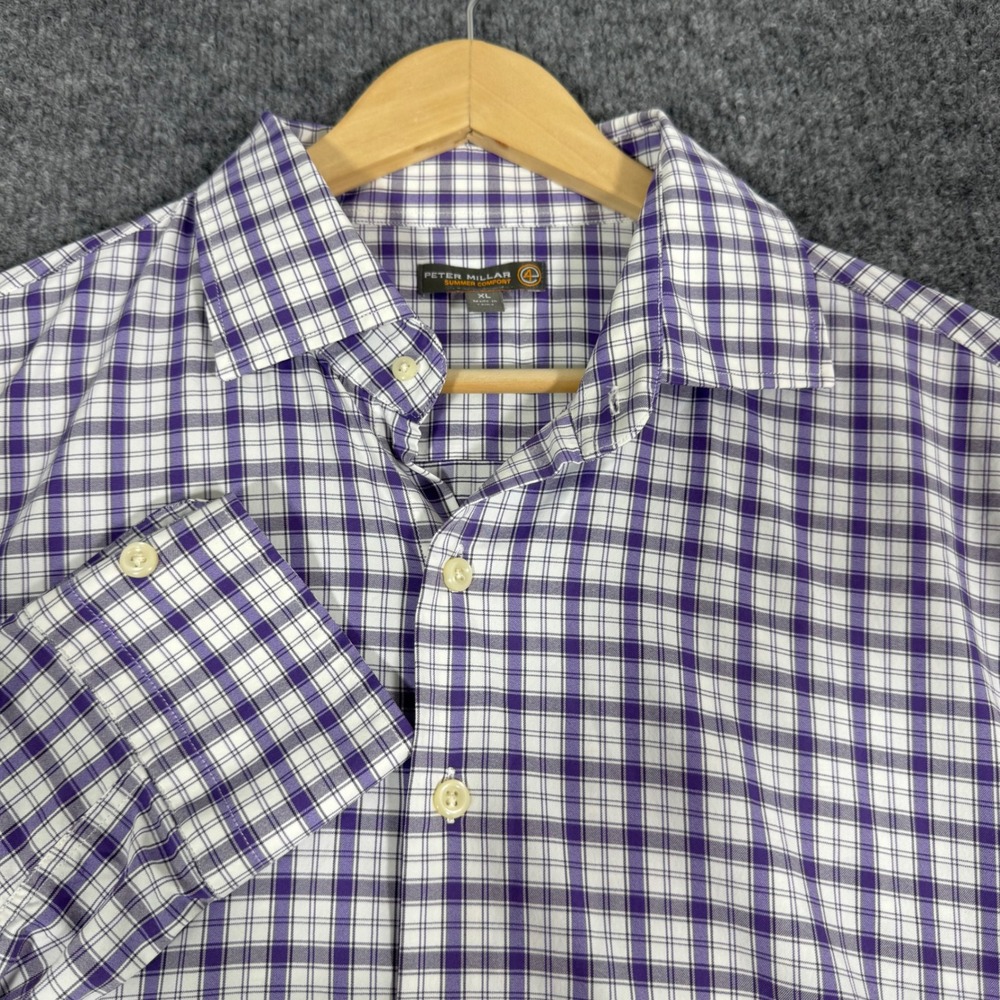 Peter Millar Summer Comfort Plaid Button Down Mens XL Purple Performance EUC